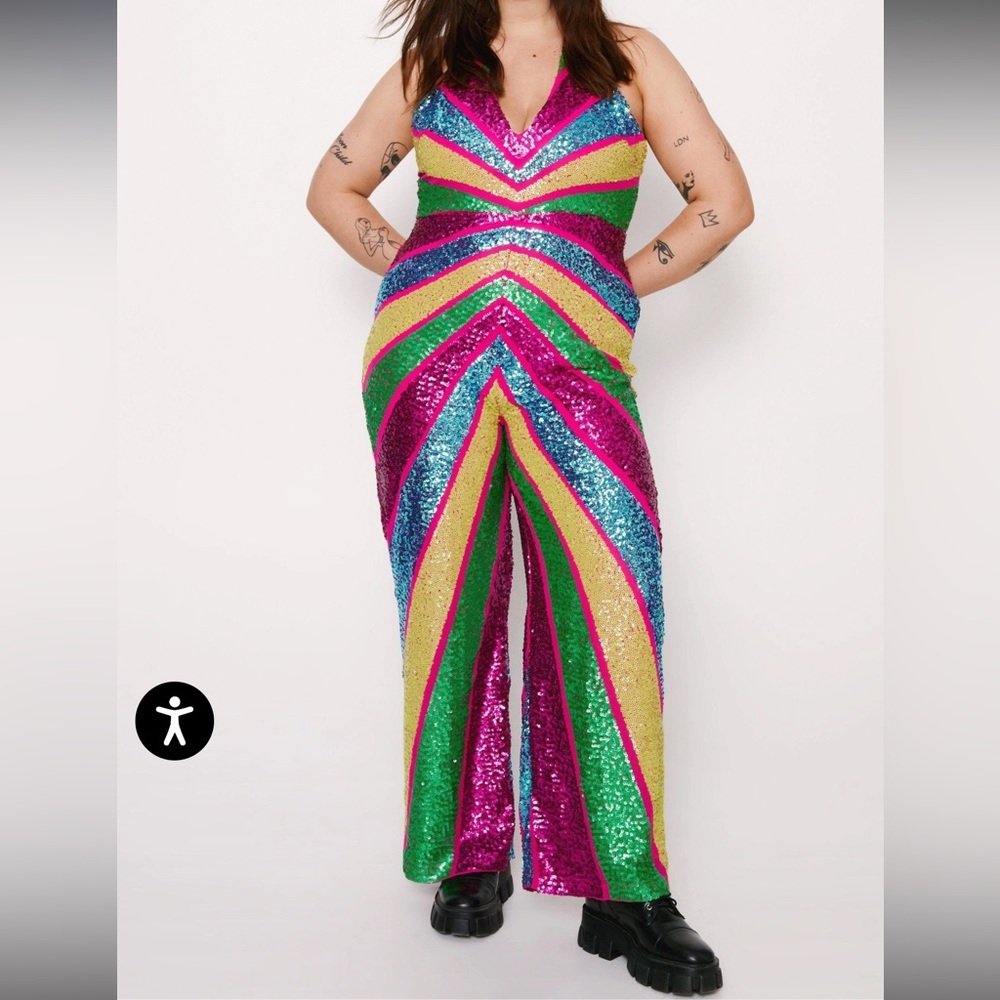 Sequin Rainbow Stripe Jumpsuit - Multi